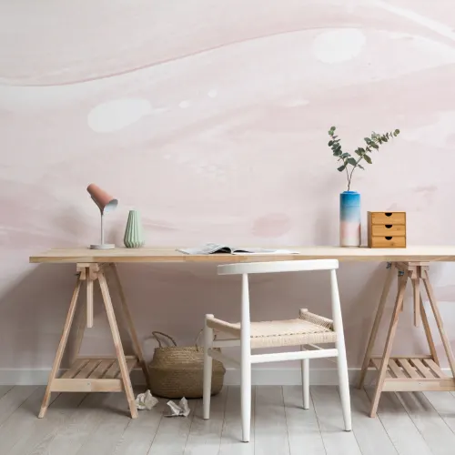 Papier Peint Panoramique Effet Coup de Pinceau Abstrait Rose