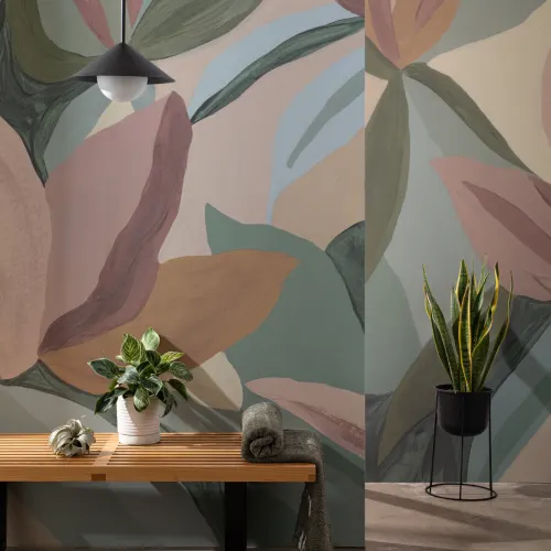 Mehrfarbige moderne botanische Natur-Fototapete mit Blumen