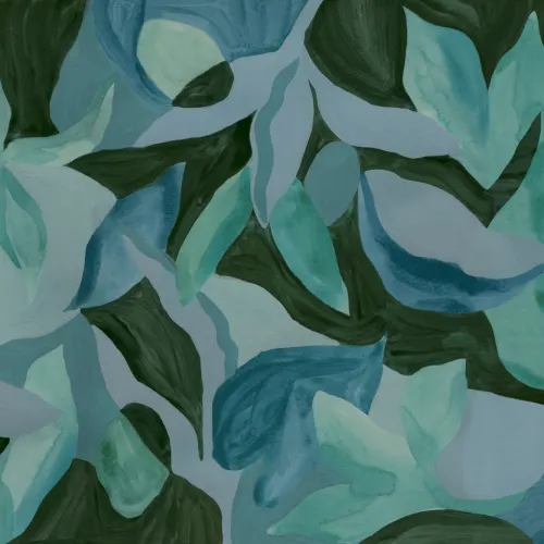 Blaue botanische Fototapete mit ruhigen Blättern