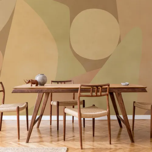 Warm Geometric Abstract Neutral Mural for Modern Spaces