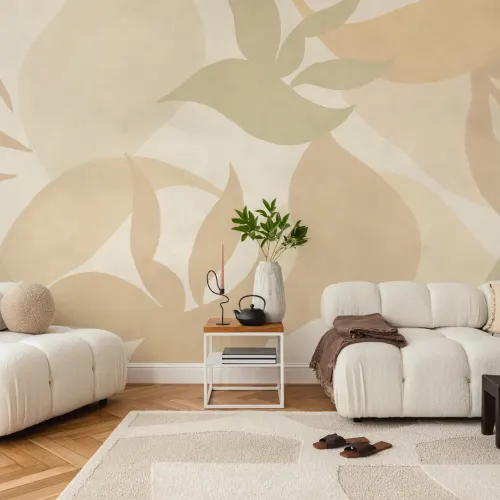 Neutrale Tulum abstracte stijl muurschildering voor een kalme sfeer