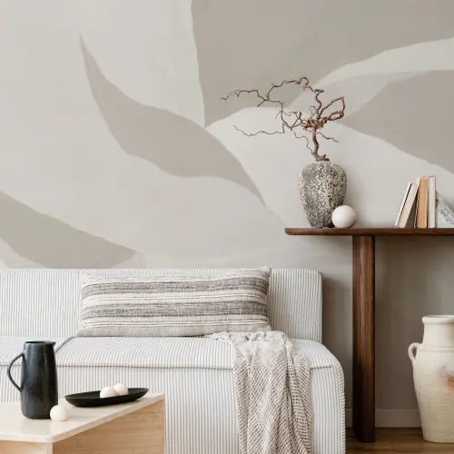 Peintures murales abstraites de feuilles en beige