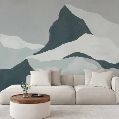 Blue Abstract Mountain Mural