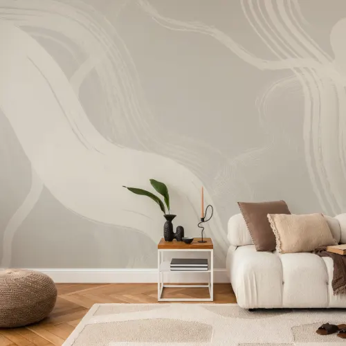 Beige Abstract Ink Brush Strokes Mural