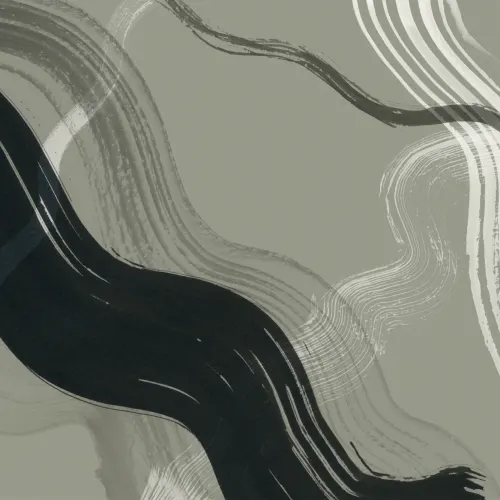 Dark Green Abstract Ink Brush Strokes Mural
