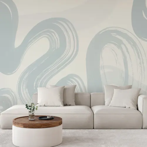 Blue Abstract Swirl Brush Strokes Mural