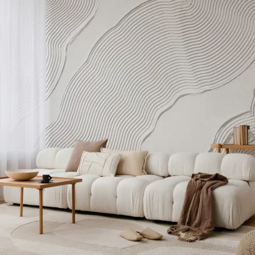 Beige skulpturelle abstrakte linjer fototapet