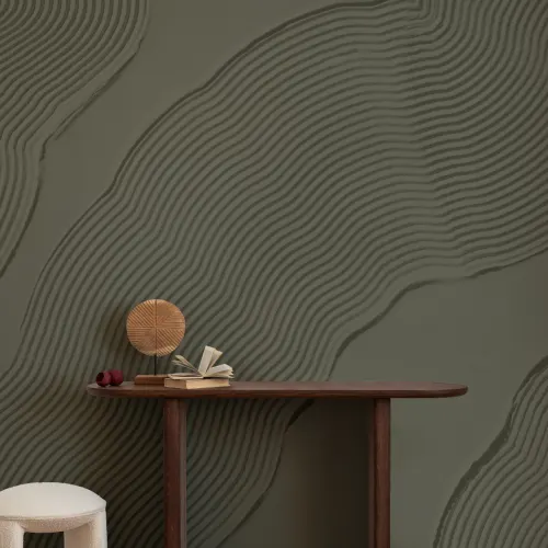 Green Sculpted Abstract Lines Mural