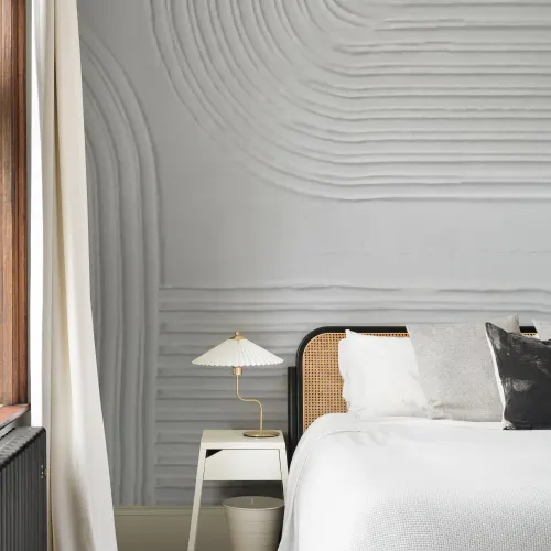 Neutral Sculpted Abstract Curved Lines Mural