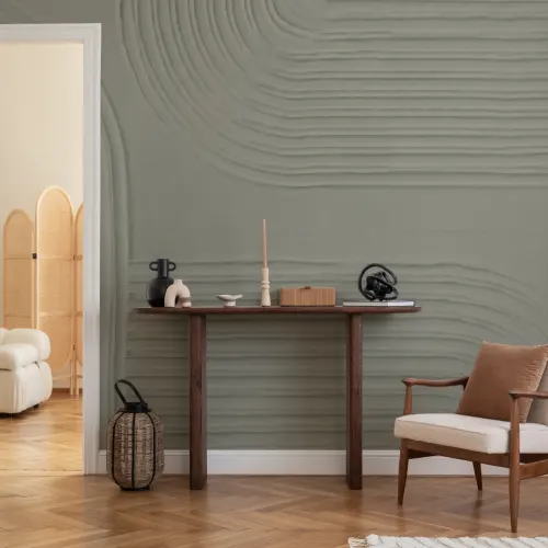 Green Sculpted Abstract Curved Lines Mural