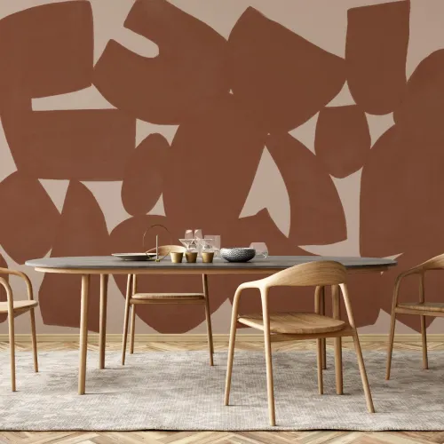 Terracotta Abstract Hand Painted Shapes Mural