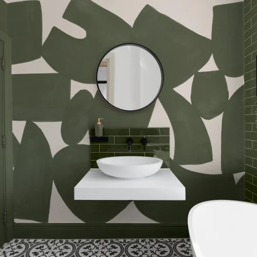 Green Abstract Hand Painted Shapes Mural