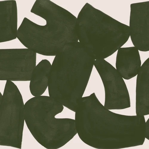 Green Abstract Hand Painted Shapes Mural