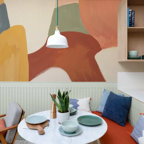 Painted Abstract Shapes Mural in Earthy Terracotta