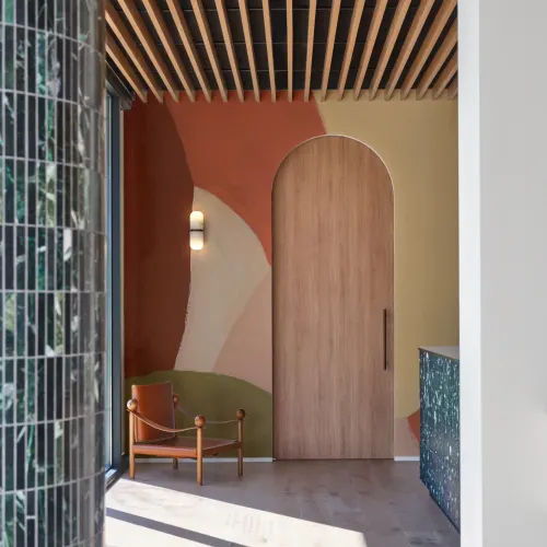 Painted Bold Abstract Mural in Warm Terracotta