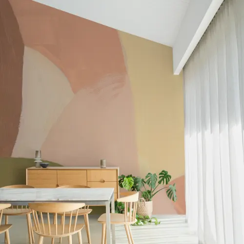 Painted Bold Abstract Mural in Soft Pastel Neutrals