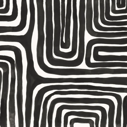 Hand Painted Maze Geometric Mural in Monochrome