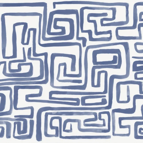 Papier peint panoramique bleu, peint à la main, représentant un labyrinthe
