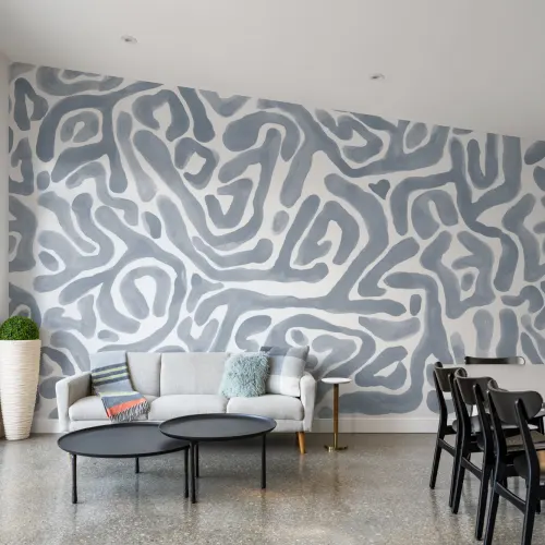 Hand-Painted Organic Flow Pattern Mural in Blue