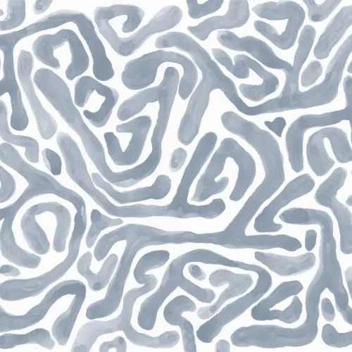 Hand-Painted Organic Flow Pattern Mural in Blue