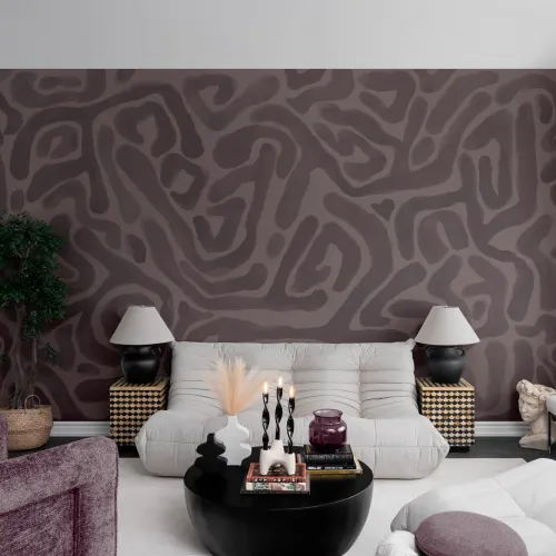 Hand-Painted Organic Flow Pattern Mural in Aubergine