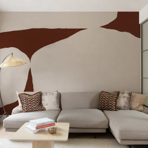 Bold Minimal Abstract Shapes Wall Mural in Terracotta with Textured Plaster Effect