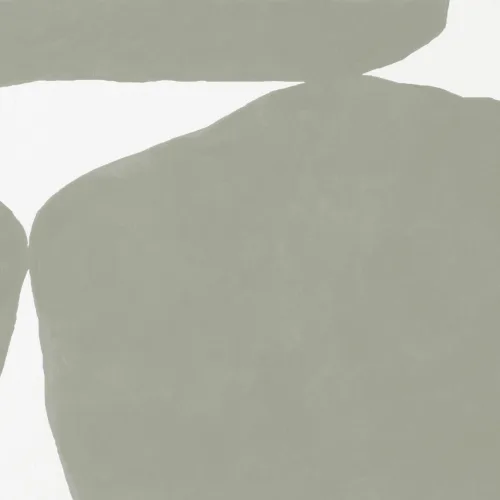 Minimale abstracte vormen muurschildering in saliegroen met structuurpleister effect