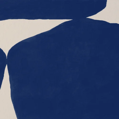 Gedurfde Minimal Abstracte Vormen Muurschildering in Blauw met Gipsstructuur Effect