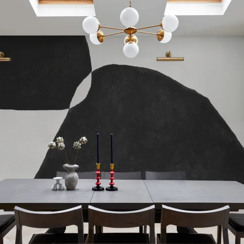 Modern Plaster-Effect Abstract Shapes Wall Mural in Black and White
