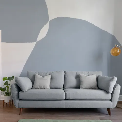Modern Plaster-Effect Abstract Shapes Wall Mural in Blue and White