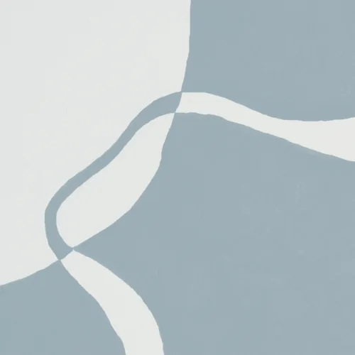 Hand-Painted Curved Form Mural in Cool Blue with Plaster Texture