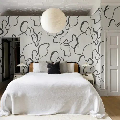 Black Modern Abstract Scribble Drawing Wallpaper Mural