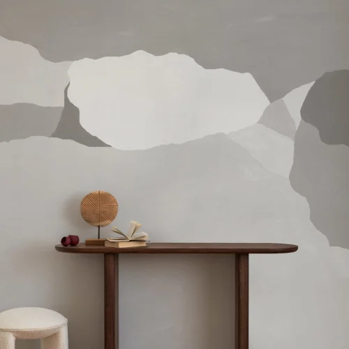 Gray Abstract Fractured Rock Mural