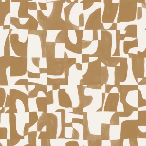 Moderne Mosterd Abstracte Muurschildering met Handgesneden Vormen en Textuureffect