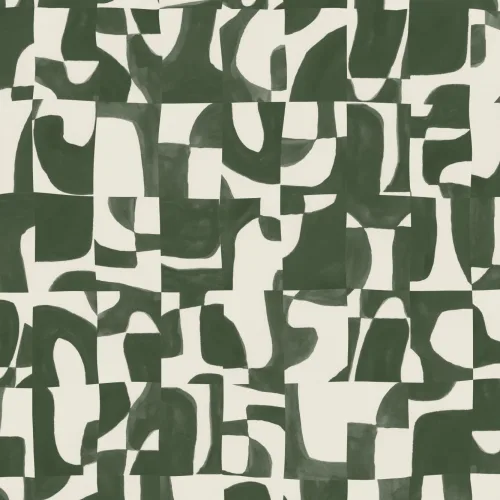 Moderna carta da parati astratta a base di muschio con forme tagliate a mano ed effetto strutturato