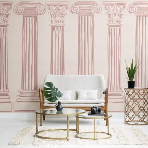 Dusty Pink Ancient Greek Columns Wallpaper Mural