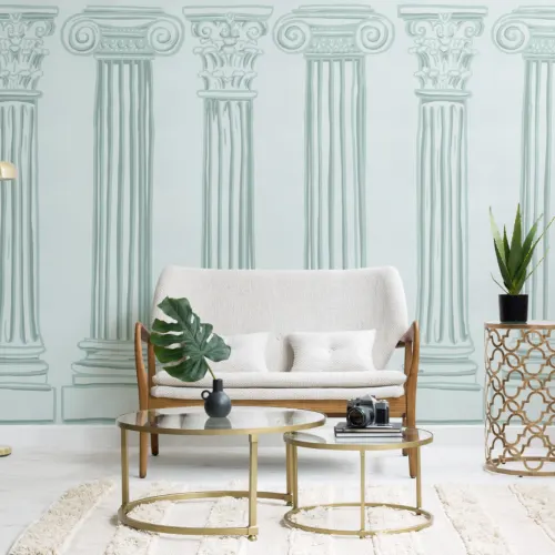 Mint Green Ancient Greek Columns Wallpaper Mural