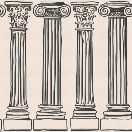 Carta da Parati a Motivi di Colonne del Tempio Greco Nere su Sfondo Neutro