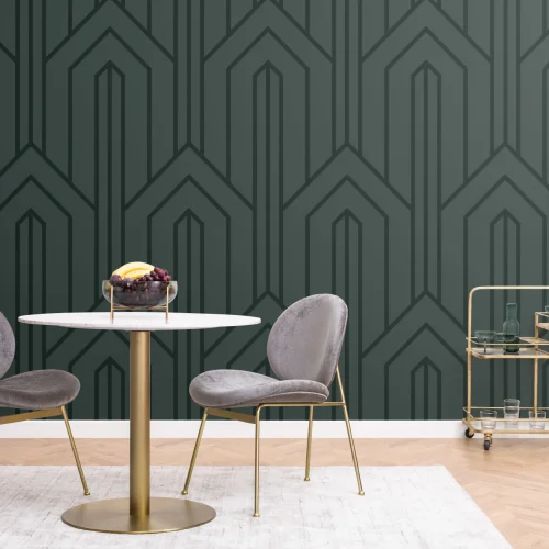 Mural de papel de parede Art Deco de linha geométrica verde escura