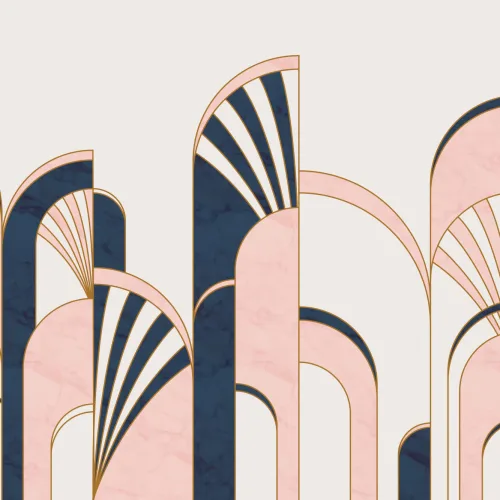 Carta da Parati in Stile Art Déco con Archi Rosa e Blu