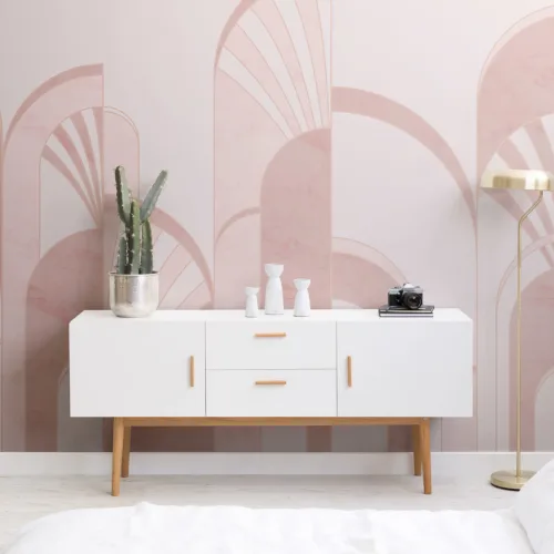 Carta da Parati in Stile Art Déco con Archi Rosa