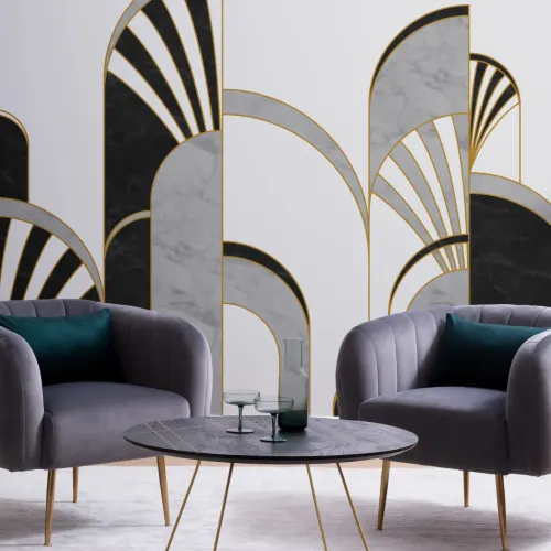 Musta, valkoinen & kultainen Art Deco kuvatapetti