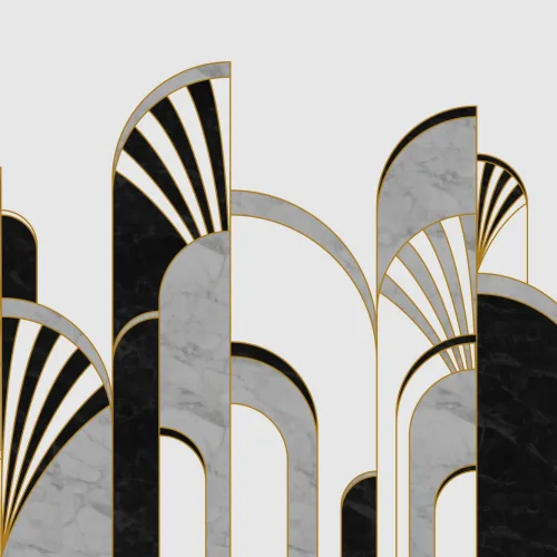 Musta, valkoinen & kultainen Art Deco kuvatapetti