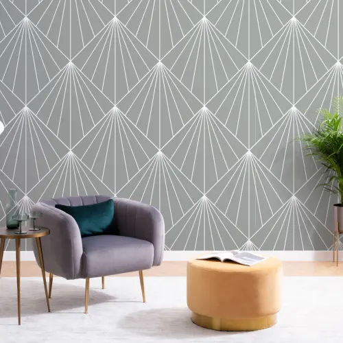 Harmaa geometrinen Art Deco tulosta kuvatapetti