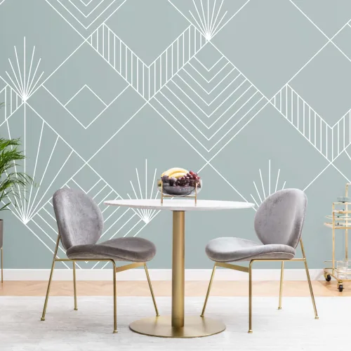 Blue Lines & Squares Art Deco Wallpaper Mural