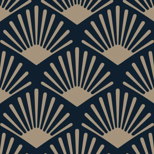 Gold & Navy Art Deco Fan Repeat Pattern Wallpaper