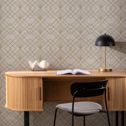 Carta da Parati Geometrica Oro con Motivo in Stile Art Déco