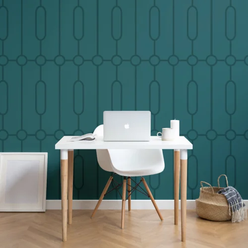 Teal Geometric Art Deco Print Wallpaper Mural