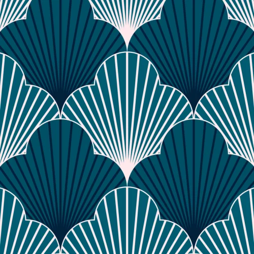 Sininen Art Deco kampasimpukka toista kuvio tapetti