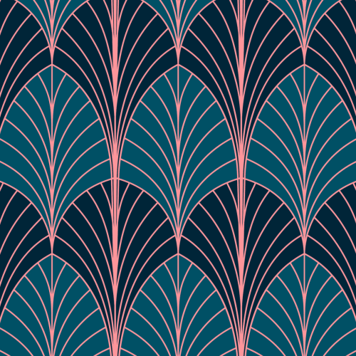Blue Art Deco Palm Leaf Repeat Pattern Wallpaper